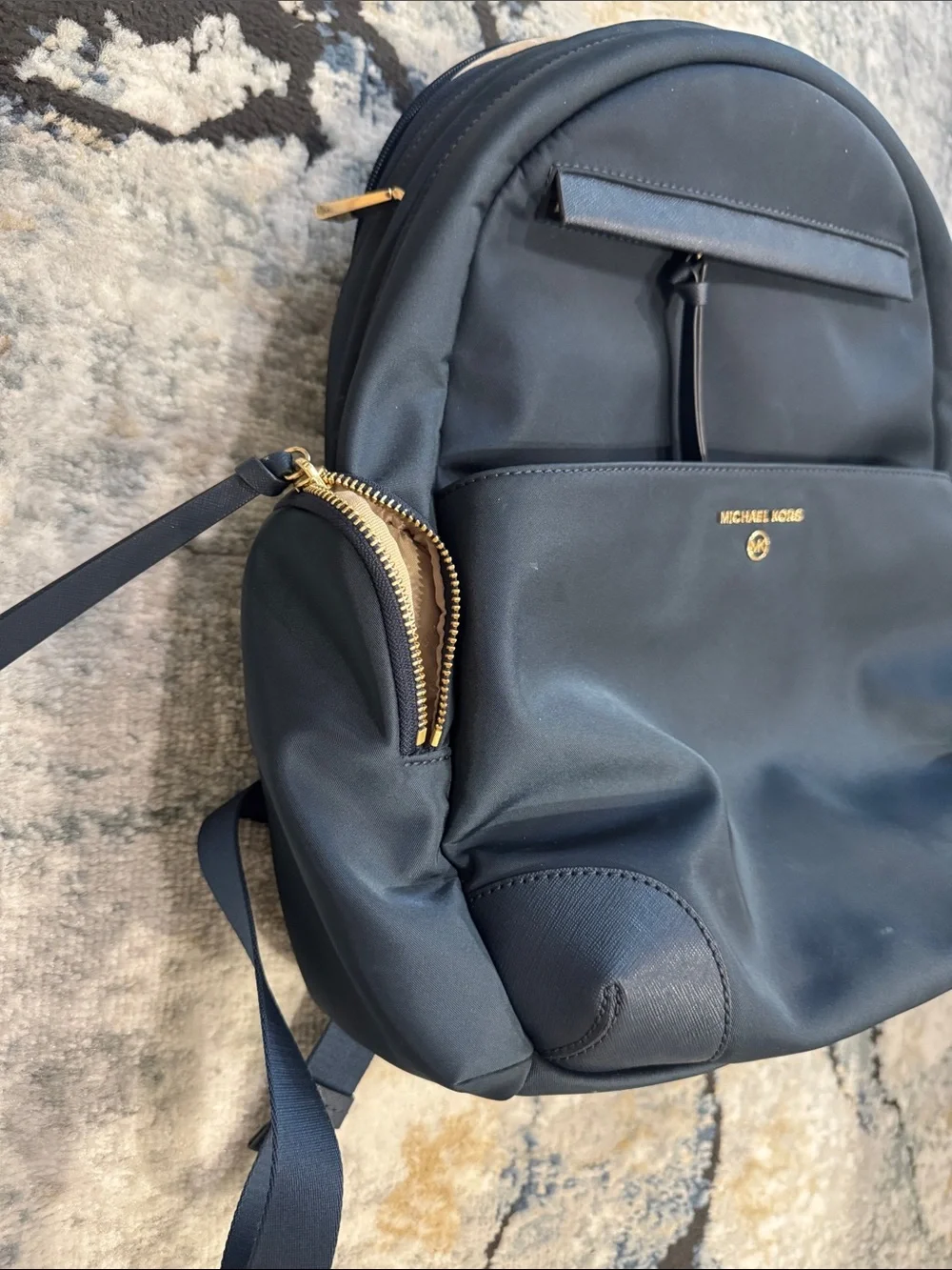 Michael Kors Navy Blue Backpack with Gold Hardware